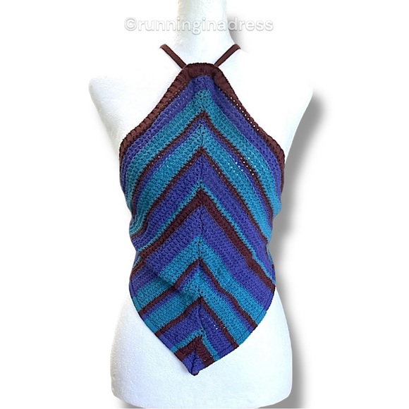 NWOT Free People Beach June Fauxchet Striped Sweater Halter Top Size Medium Blue - Picture 2 of 7